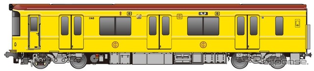 1000系特別仕様車のイメージ。90周年記念ロゴのほか東京地下鉄道の社章も掲出される。