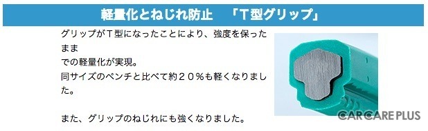 Ｔ型のグリップを採用したことで軽量化され、ねじれにも強くなった