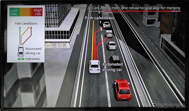 合流しようとする車線をターゲットにすると、合流できそうな車間を探し出す