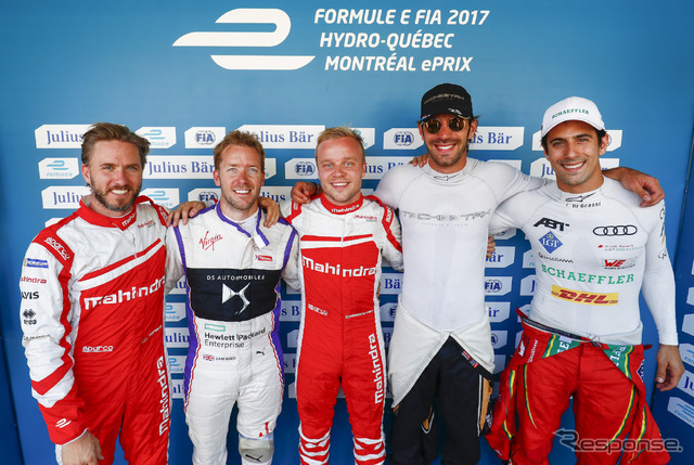 フォーミュラEの参戦ドライバー層はハイレベル。F1やWEC、SFの経験者も多い。左からハイドフェルド、バード、ローゼンクヴィスト、ベルニュ、ディ・グラッシ(写真は2016/2017シーズン)。
