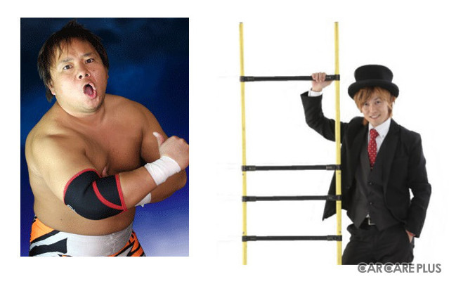 25日(土)は高井憲吾選手(写真・左)と蓮香誠選手によるプロレスショー。26日(日)はパフォーマーのわくわくブーブ(写真・右)によるパフォーマンスを楽しめる