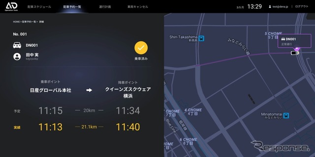 Easy Ride管制システムの画面