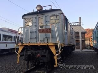 1926年に製造された元国鉄の箱型電気機関車・ED14形。4両留置。東海道本線、中央本線、仙山線などで活躍し、近江鉄道には1962年に譲渡。ED31形よりパワーがあるため、セメント原石輸送で活躍した。写真はED143。