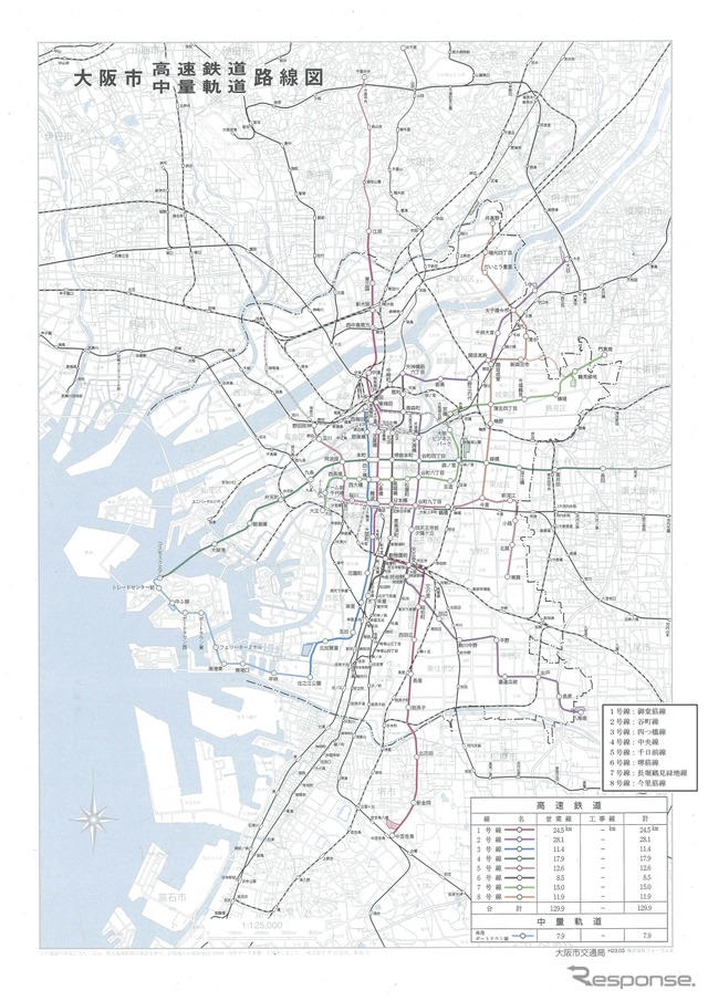 大阪市高速鉄道・中量軌道路線図