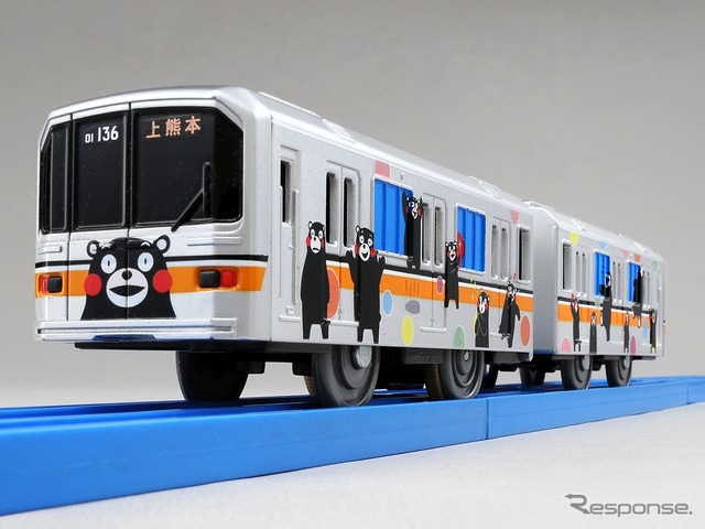 プラレールの熊本電鉄01形「くまもん」ラッピング車。1月12日から先行発売が行われる。