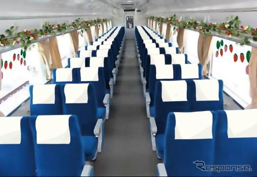 『大樹』の客車に施されるいちごの装飾。