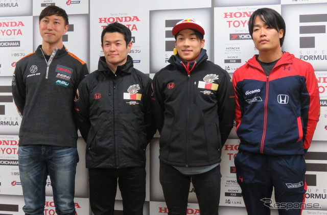 左からチャンピオン経験者の#1 石浦宏明と#16 山本尚貴、新人の#15 福住仁嶺と#6 松下信治。