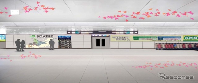 北海道旅行の記念撮影ができるスポット(左)も用意。ここでは北海道のマップや気温を表示する。