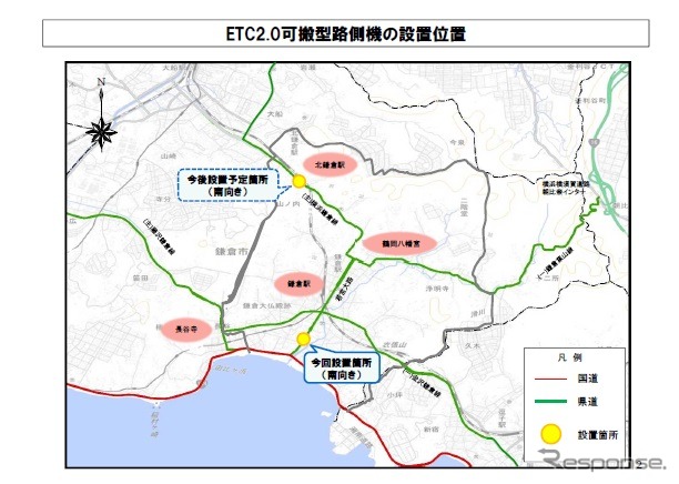 ETC2.0可搬型路側機の設置位置