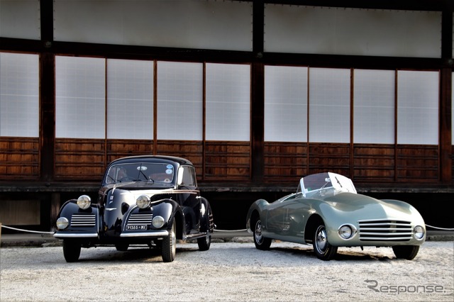 Early Cars to 1951（1951年以前に作られた中で最も優れているクルマ）…1946年フィアット1100フルアスパイダー（右）とPremio Sakura(春の二条城に最も似合う車)…1939年フィアット1500トゥーリング（左）
