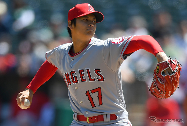 エンゼルスの大谷（4月1日、対アスレチックス戦）　(c) Getty Images