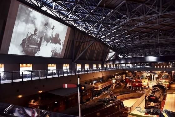 車両ステーションリニューアルの核となる「車両ステーションパノラマシアター」のイメージ。戦前の蒸気機関車やかつての食堂車の様子など、鉄道博物館が収蔵している貴重な映像も見ることができる。