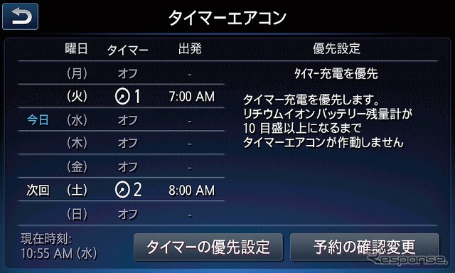 充電とエアコンのタイマー設定が可能