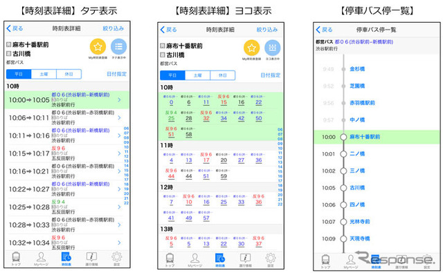 時刻表詳細と停車バス停一覧