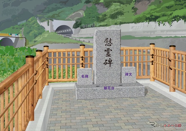 笹子トンネル天井板崩落事故で、笹子町側と初雁町側の2か所に建てられる慰霊碑。笹子町の東坑口慰霊碑