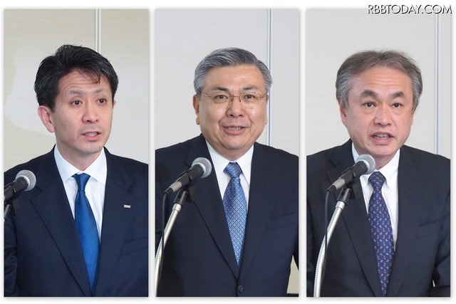 (左から)KDDI ソリューション事業本部 ビジネスIoT推進本部の原田圭悟氏、応用地質 代表取締役社長の成田賢氏、トヨタ自動車 コネクティッド統括部の田村誠氏