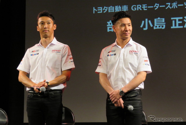 トヨタの主戦選手、中嶋一貴と小林可夢偉(5月29日の走行会見にて)。