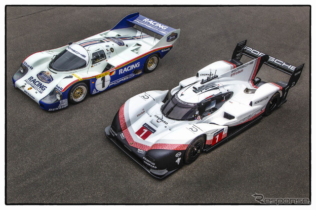 919ハイブリッドEvo(右)と、前レコード車の2ショット(この写真は今年5月公開のもの。左はポルシェのリリースによれば「956C」とされる)。