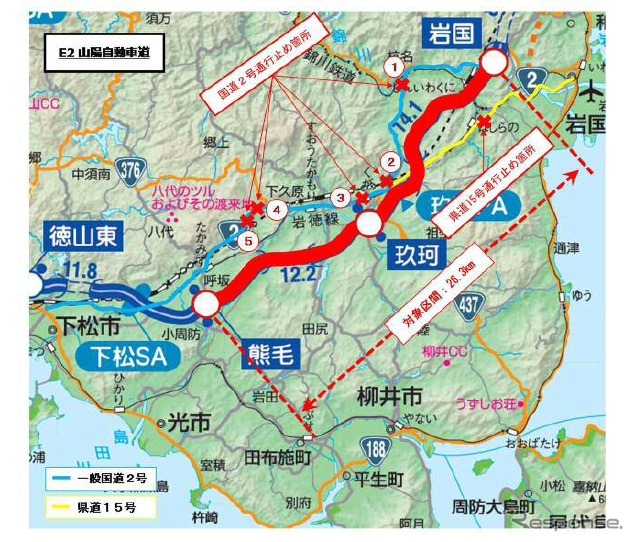 代替路（無料）措置の区間