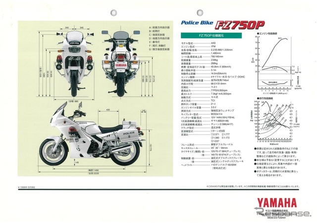 1987年に登場したヤマハの白バイ「FZ750P」の貴重なカタログ