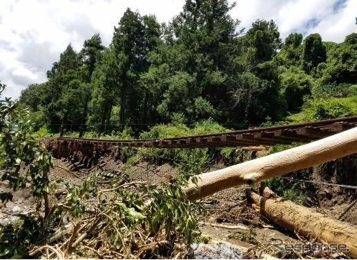 盛土の崩壊が多数あり、ケーブルも損傷している予讃線下宇和～立間間。