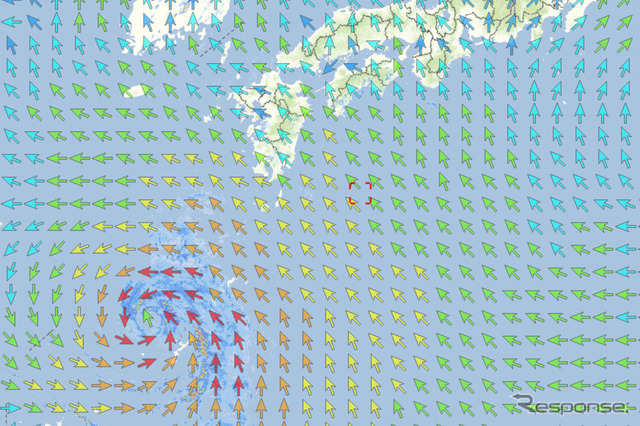 台風時の降水量・風向風速表示例
