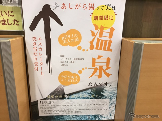 現在は温泉を入れているという。中伊豆のｐH9.1というアルカリ性の温泉はドライブ途中で汗も疲れも流してくれる。