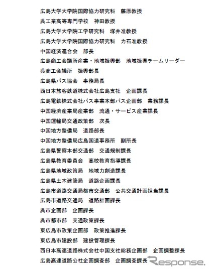 広島・呉・東広島都市圏災害時交通マネジメント検討会のメンバー