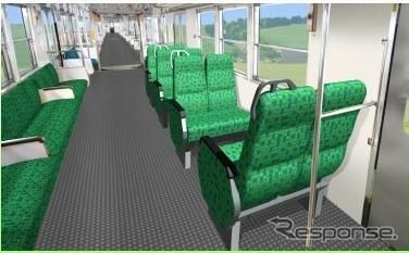 3両編成の中間車には8席のクロスシートが設置される。