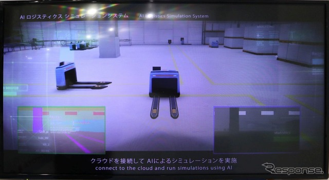 AIによる無人倉庫のシミュレーション(許可を得て撮影)