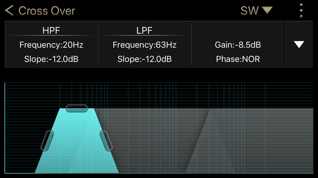 クラリオン『フルデジタルサウンド』の“クロスオーバー”の設定画面。