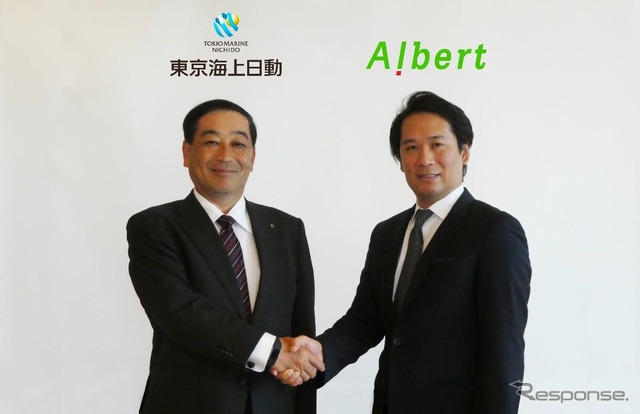 東京海上日動の岡田誠専務取締役とALBERTの松本壮志社長
