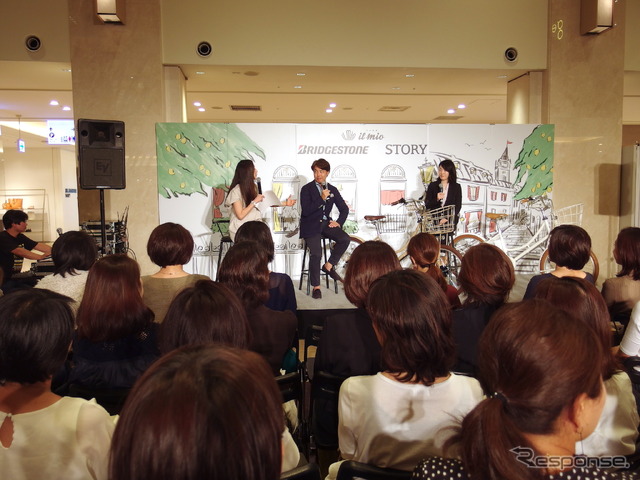 イルミオ発表会(東京都世田谷区、玉川高島屋)。中央が『STORY』河合副編集長、向かって右がブリヂストンサイクル後宮さん。