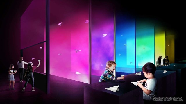 遊びながら飛ぶしくみへの好奇心を高める「奏でる! 紙ヒコーキ場」。
