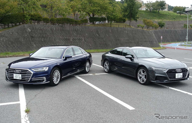 アウディ A8 新型（左）とA7スポーツバック新型