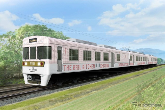 2019年3月23日から西鉄福岡(天神)~大牟田間で営業運行を開始することになった『THE RAIL KITCHEN CHIKUGO』のイメージ。