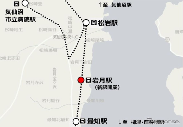 気仙沼線BRT岩月駅の位置。