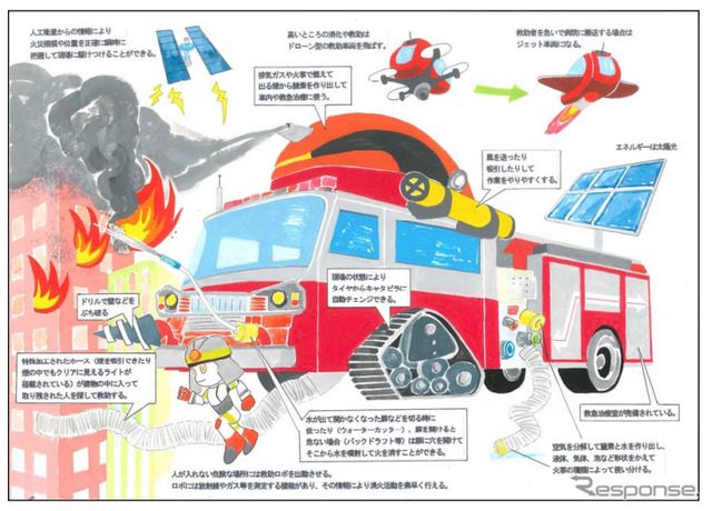 第13回 未来の消防車アイデアコンテストで最優秀賞となった中条匠晴さんの作品