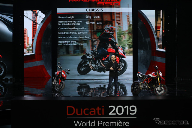 ドゥカティ・ハイパーモタード950新型とクラウディオ・ドメニカーリCEO(EICMA 2018)
