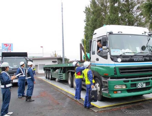 道路運送車両法と道路法による合同取締風景（狭山車両取締基地）