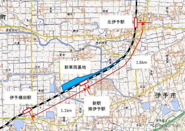 南伊予駅の設置位置。一帯は1954年まで南伊予村だった。