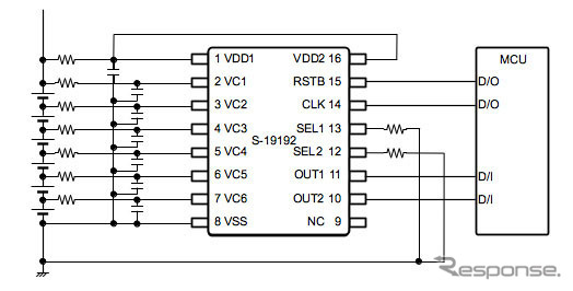 S-19192シリーズを用いた6セル保護回路例