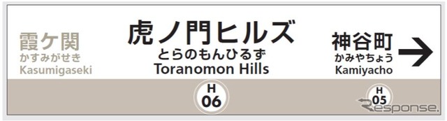 駅ナンバリングが「H06」となる虎ノ門ヒルズ駅。