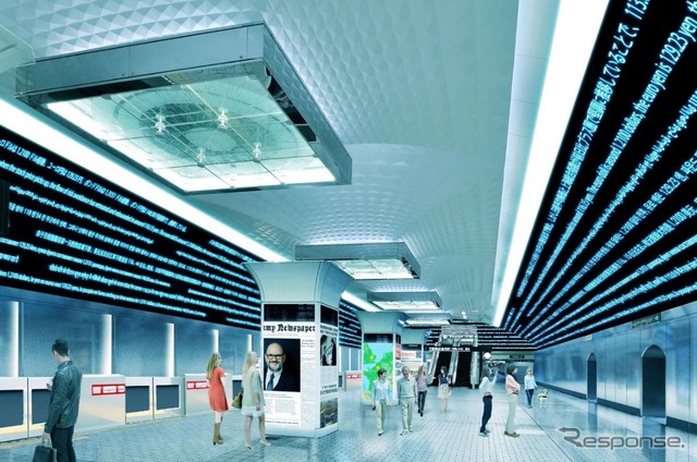 「インフォメーション・ターミナル」をコンセプトにした御堂筋線梅田駅のリニューアルイメージ。