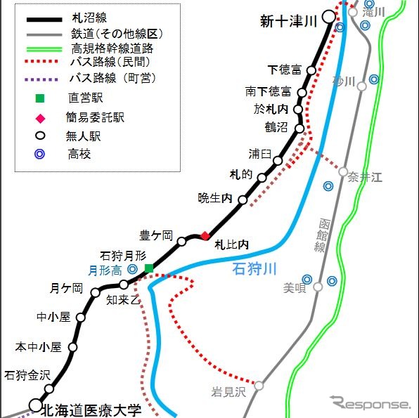 廃止区間の路線図。