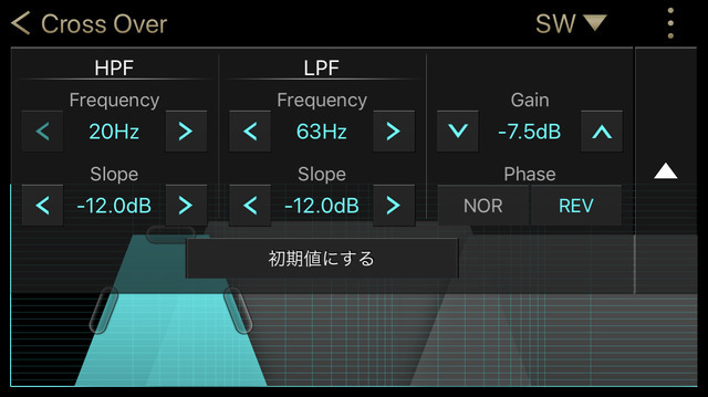 クロスオーバー調整の設定画面の一例(クラリオン『フルデジタルサウンド』の調整アプリの操作画面)。