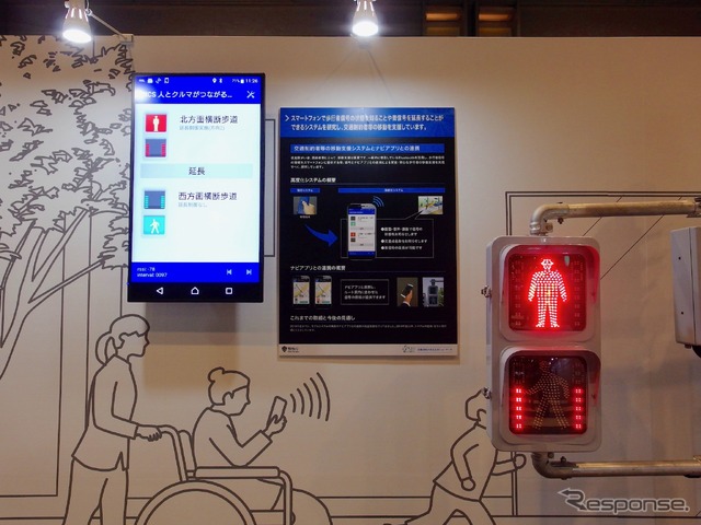 歩行者のための赤信号短縮・青信号延長システム。スマホと信号との間で通信(自動運転のある未来ショーケース)。