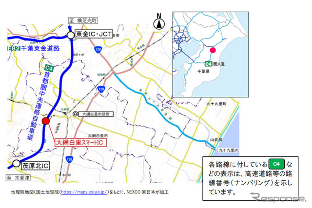 圏央道 大網白里スマートICの位置図