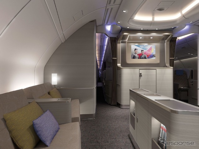エアバスA380アシアナ航空、ビジネスクラスのバー(2014年)