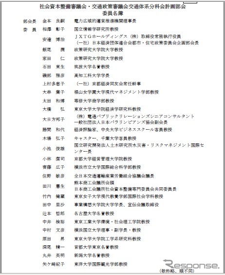 社会資本整備審議会計画部会・交通政策審議会交通体系分科会計画部会のメンバー